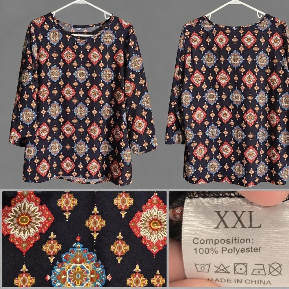 XXL Navy Boho Medallion Print Tunic Top